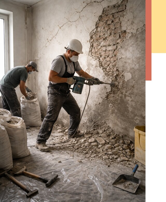 Демонтаж штукатурки со стен в Югорске от 7352 руб/м² — быстро и недорого | ОТДЕЛОЧНИК-Югр