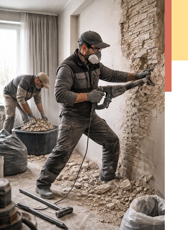 Демонтаж декоративного камня в Югорске от 1481 руб/м² — быстро и недорого | ОТДЕЛОЧНИК-Югр