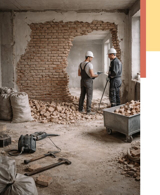 Демонтаж кирпичных стен в Югорске от 4289 руб. — быстро, недорого, под ключ | ОТДЕЛОЧНИК-Югр