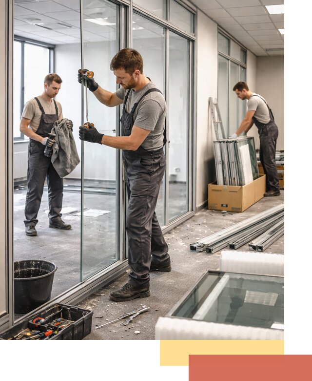 Демонтаж стеклянных перегородок в Югорске быстро и безопасно