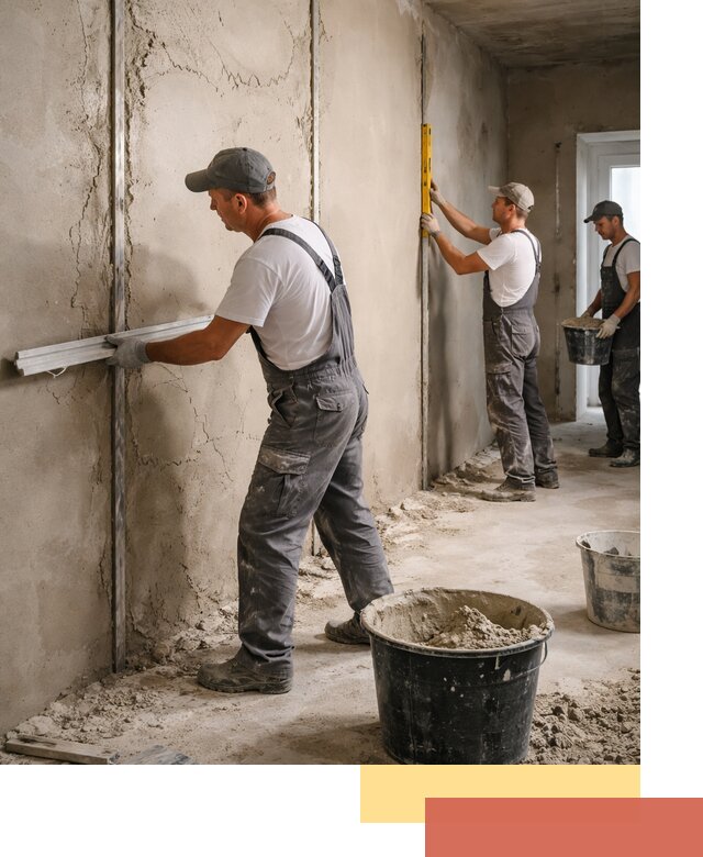 Штукатурка стен по маякам в Югорске — точная и ровная поверхность