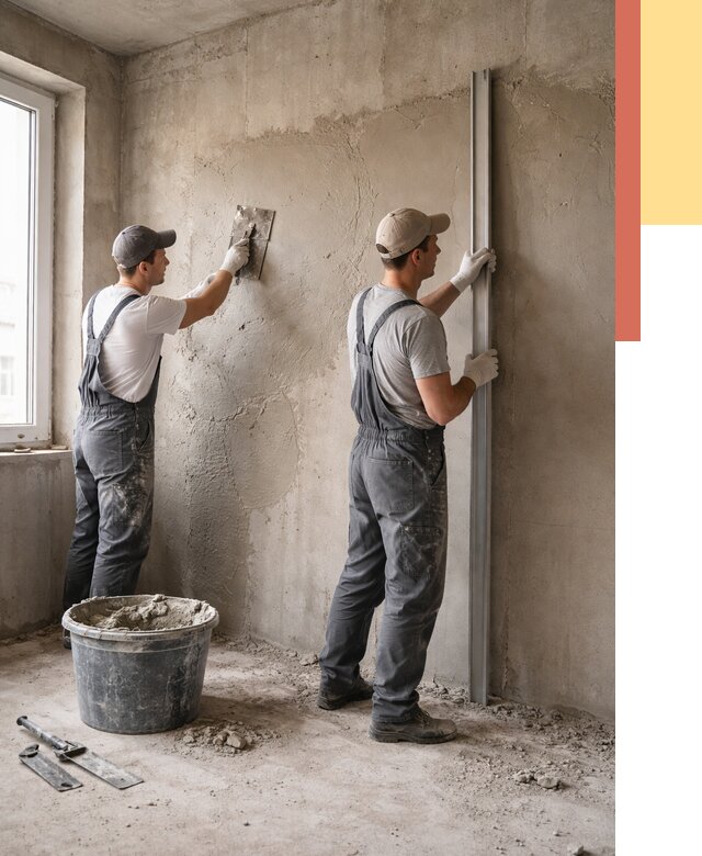 Штукатурка бетонных стен в Югорске от 4595 руб/м² — качественно и быстро | ОТДЕЛОЧНИК-Югр