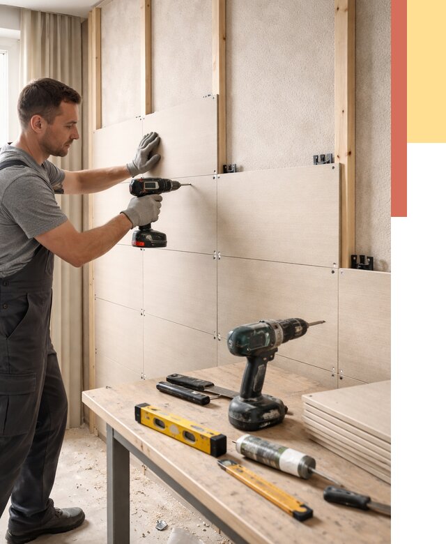 Монтаж МДФ панелей на стены в Югорске от 1276 руб. под ключ | ОТДЕЛОЧНИК-Югр