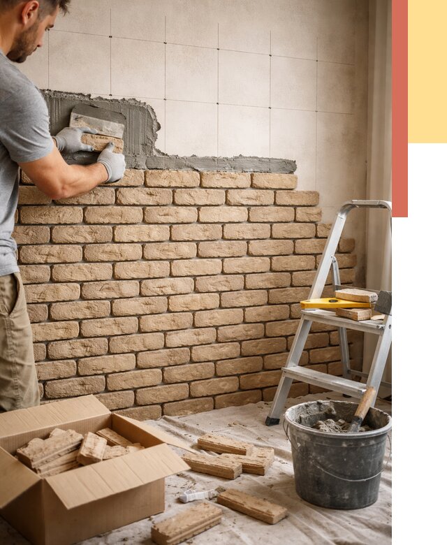 Монтаж декоративного кирпича в Югорске от 3268 руб./м² — быстро и недорого | ОТДЕЛОЧНИК-Югр