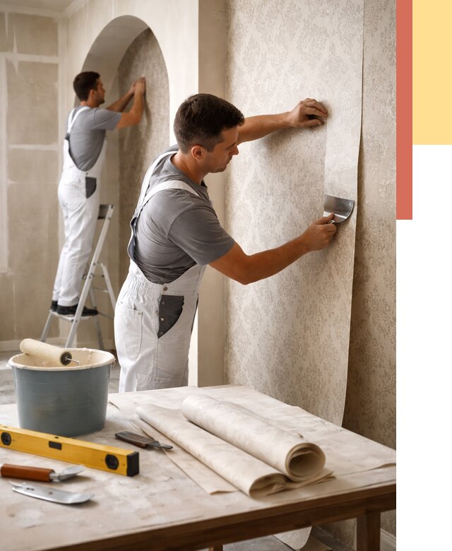 Поклейка обоев на сложные стены в Югорске от 2859 руб. под ключ | ОТДЕЛОЧНИК-Югр