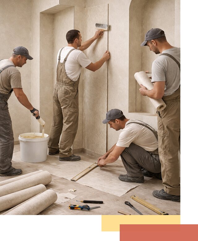 Поклейка обоев на сложные стены и неровные поверхности в Югорске