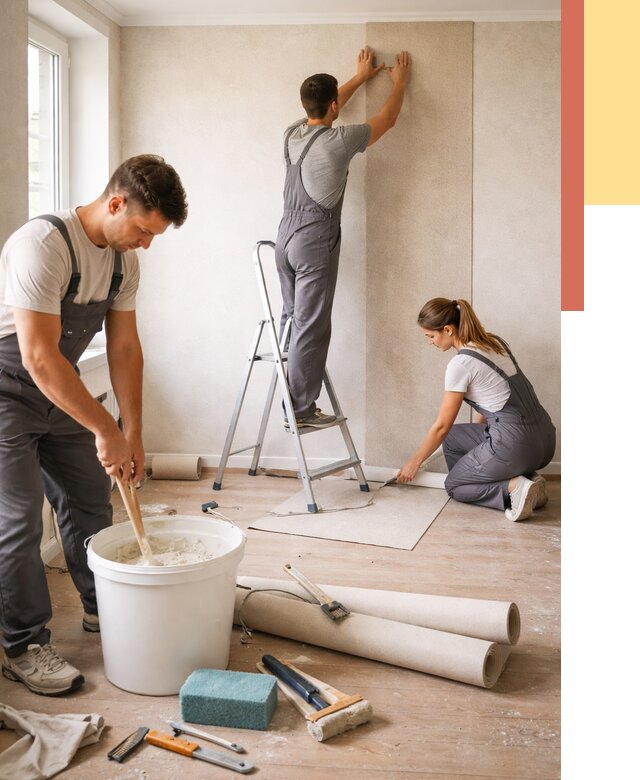 Оклейка стен обоями в Югорске от 3574 руб/м2 — быстро и недорого | ОТДЕЛОЧНИК-Югр