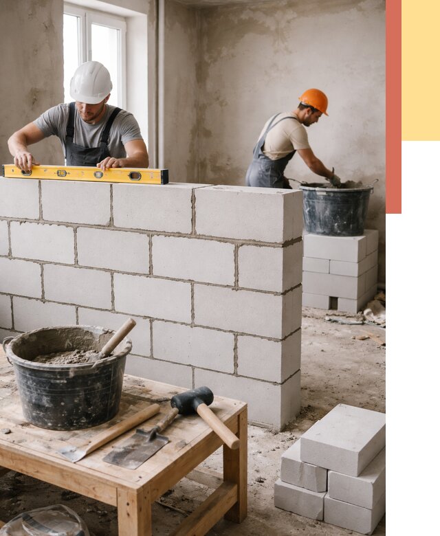 Кладка перегородок из газобетона в Югорске от 3268 руб. под ключ | ОТДЕЛОЧНИК-Югр