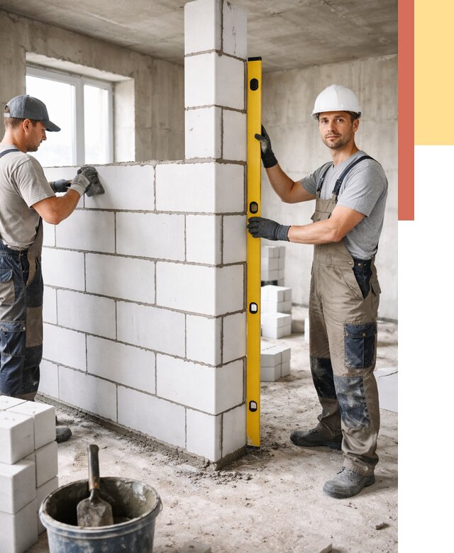 Кладка перегородок из пеноблока в Югорске от 1838 руб. под ключ | ОТДЕЛОЧНИК-Югр