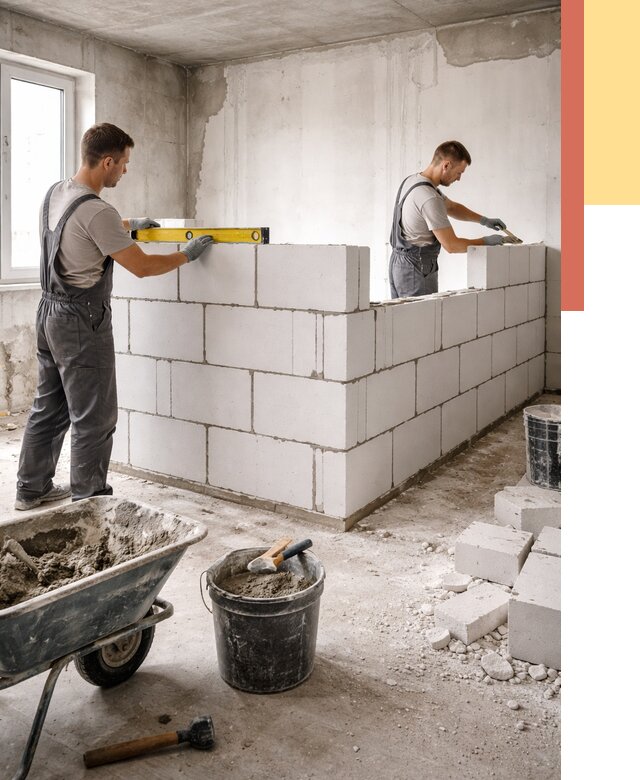 Кладка перегородок из ПГП в Югорске от 2553 руб./м2 — монтаж и возведение под ключ | ОТДЕЛОЧНИК-Югр