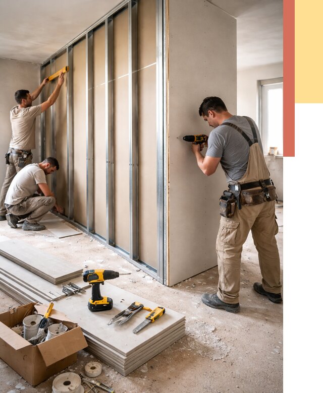 Монтаж однослойной перегородки из гипсокартона в Югорске от 664 руб. | ОТДЕЛОЧНИК-Югр