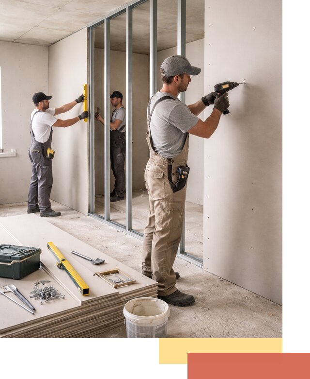 Однослойная перегородка из гипсокартона в Югорске под ключ, монтаж и отделка