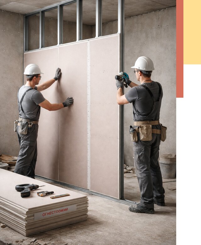 Перегородка из огнестойкого гипсокартона в Югорске от 1889 руб. под ключ | ОТДЕЛОЧНИК-Югр