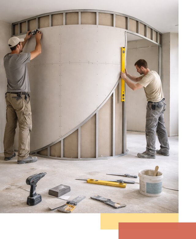 Радиусная перегородка из гипсокартона в Югорске под ключ