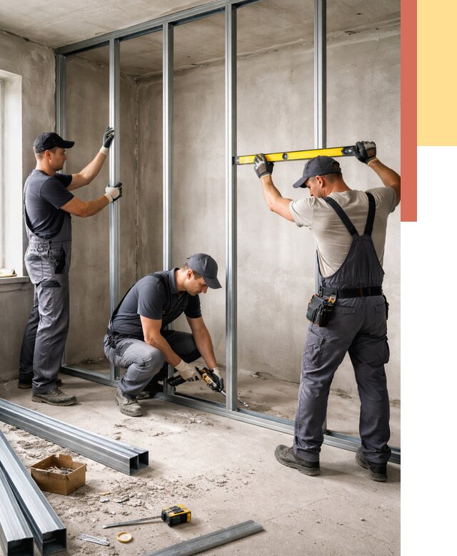 Монтаж каркаса перегородки из профиля в Югорске от 766 руб. | ОТДЕЛОЧНИК-Югр