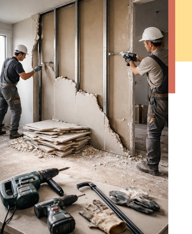 Демонтаж перегородки из гипсокартона в Югорске от 1225 руб. быстро и недорого | ОТДЕЛОЧНИК-Югр