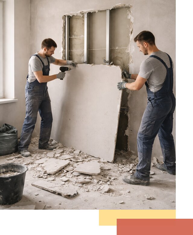 Демонтаж перегородки из гипсокартона в Югорске быстрый и аккуратный