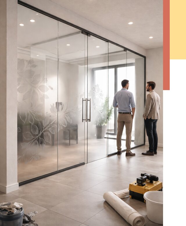 Стеклянные перегородки с рисунком в Югорске от 12764 руб. монтаж и нанесение | ОТДЕЛОЧНИК-Югр