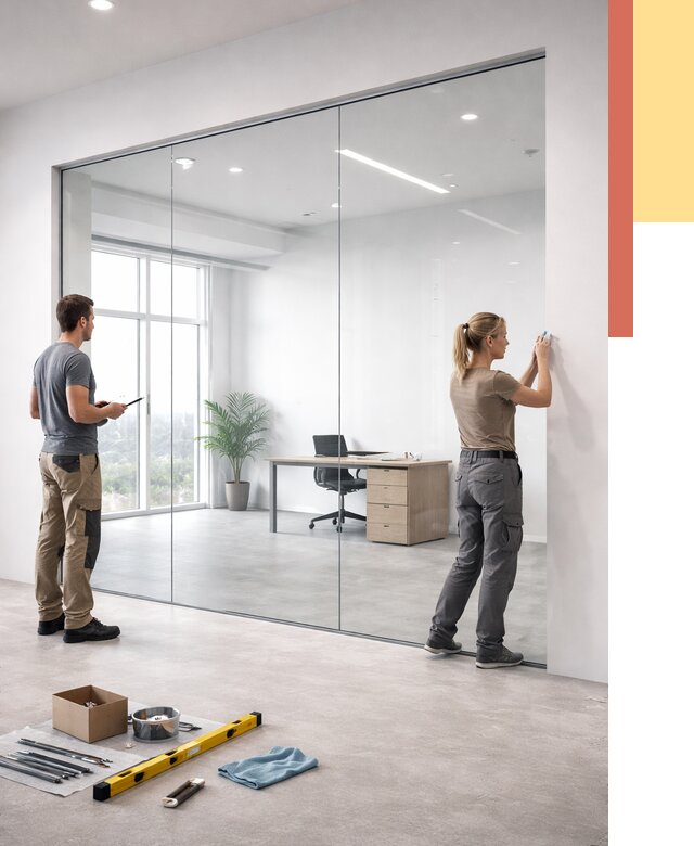 Перегородки из закаленного стекла в Югорске от 9700 руб. под ключ | ОТДЕЛОЧНИК-Югр