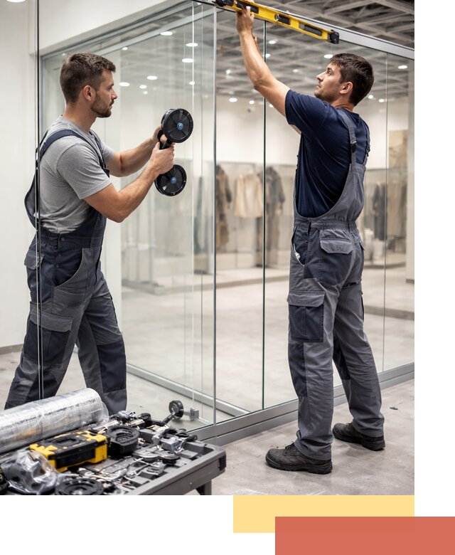 Стеклянные перегородки для магазинов в Югорске — монтаж и установка