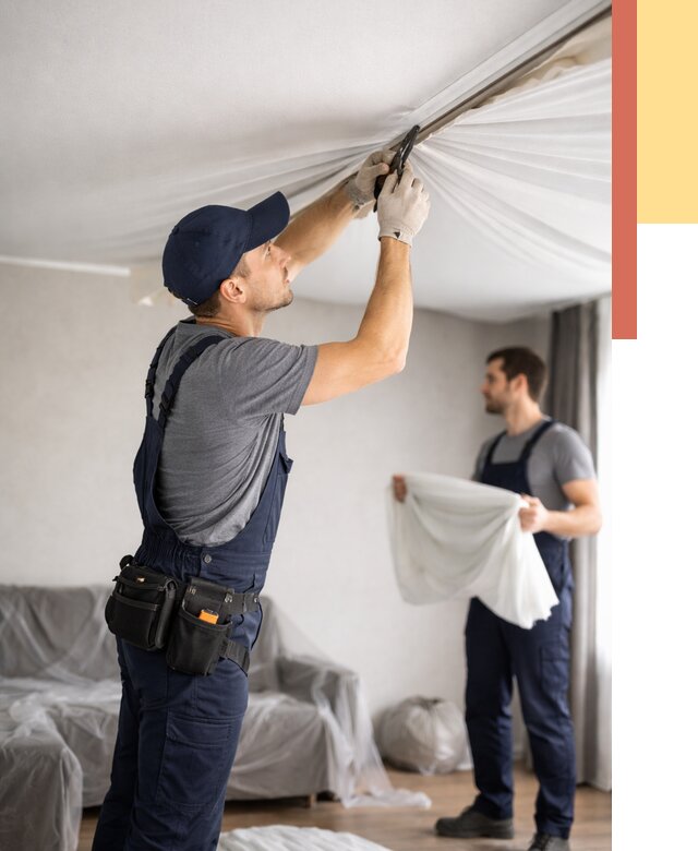 Демонтаж натяжного потолка в Югорске от 4595 руб. — снятие и разбор под ключ | ОТДЕЛОЧНИК-Югр