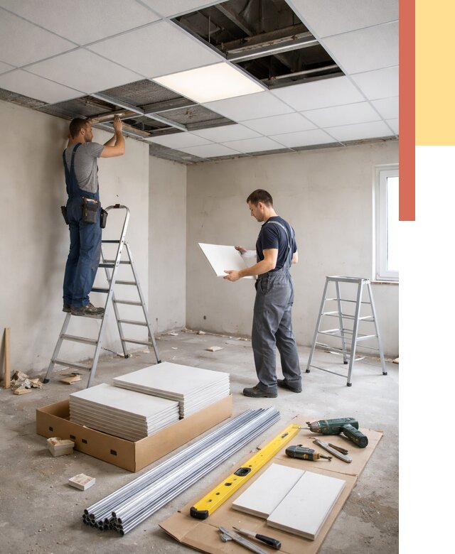 Монтаж потолка армстронг в Югорске от 4595 руб/м2 — быстрая установка под ключ | ОТДЕЛОЧНИК-Югр