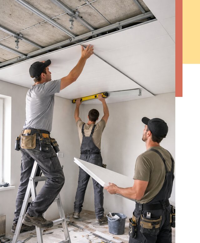 Монтаж потолка из ПВХ панелей в Югорске от 3574 руб./м2 — быстро и недорого | ОТДЕЛОЧНИК-Югр