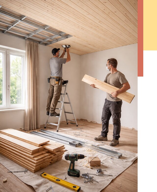 Монтаж потолка из вагонки в Югорске от 6637 руб. | Быстро и недорого — ОТДЕЛОЧНИК-Югр