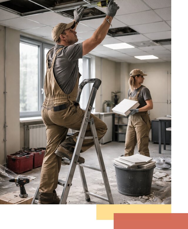 Ремонт потолка Армстронг и замена плит в Югорске