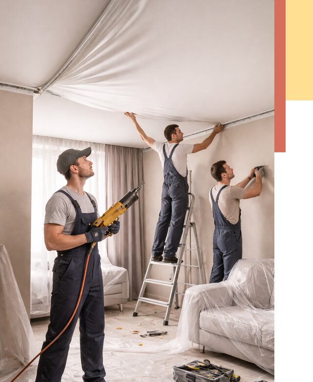 Установка натяжного потолка в Югорске от 4595 руб. | Быстро и недорого — ОТДЕЛОЧНИК-Югр