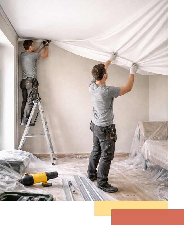 Монтаж тканевого натяжного потолка в Югорске недорого и быстро