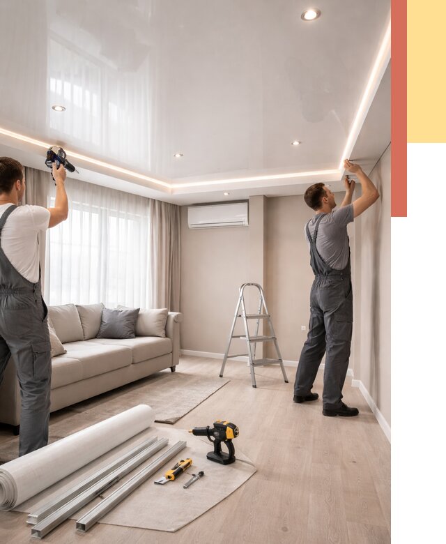 Монтаж глянцевого натяжного потолка в Югорске от 766 руб. под ключ | ОТДЕЛОЧНИК-Югр