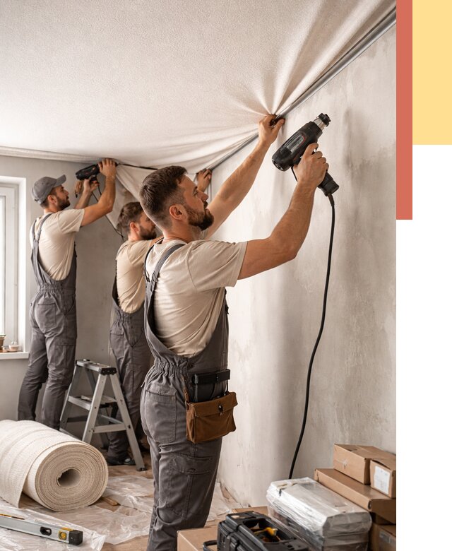 Монтаж фактурного натяжного потолка в Югорске от 766 руб. — ОТДЕЛОЧНИК-Югр