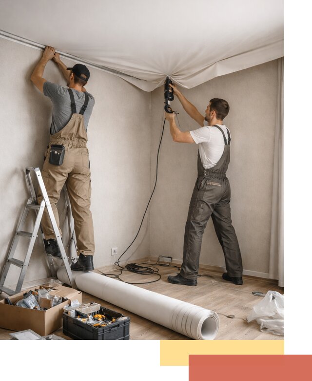 Монтаж цветного натяжного потолка в Югорске за один день