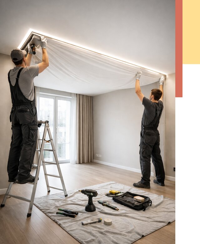 Монтаж парящего натяжного потолка в Югорске от 4595 руб. быстро и недорого | ОТДЕЛОЧНИК-Югр