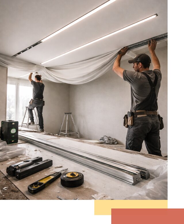 Монтаж натяжных потолков со световыми линиями в Югорске