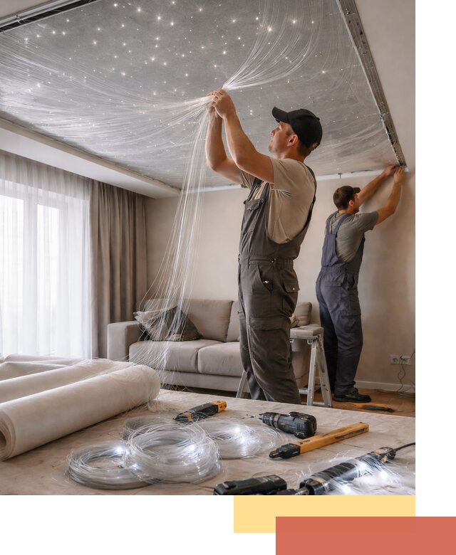 Монтаж натяжного потолка «Звездное небо» в Югорске