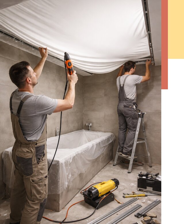 Монтаж натяжного потолка в ванной в Югорске от 1225 руб. под ключ | ОТДЕЛОЧНИК-Югр