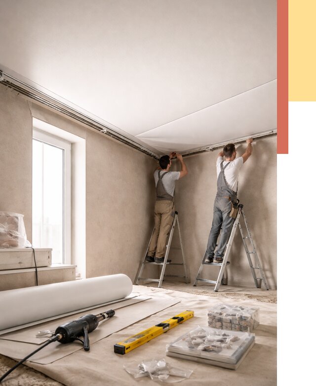 Монтаж натяжного потолка в спальне в Югорске от 3880 руб. под ключ | ОТДЕЛОЧНИК-Югр