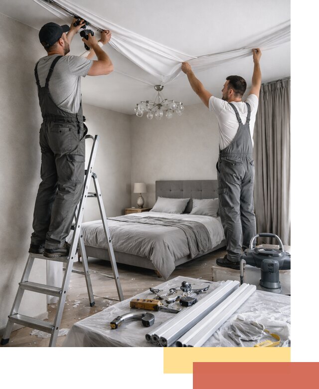 Монтаж натяжного потолка в спальне в Югорске