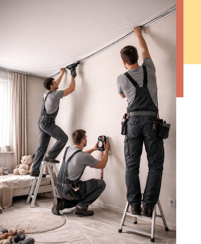 Монтаж натяжного потолка в детской в Югорске от 3574 руб. — быстро и недорого | ОТДЕЛОЧНИК-Югр