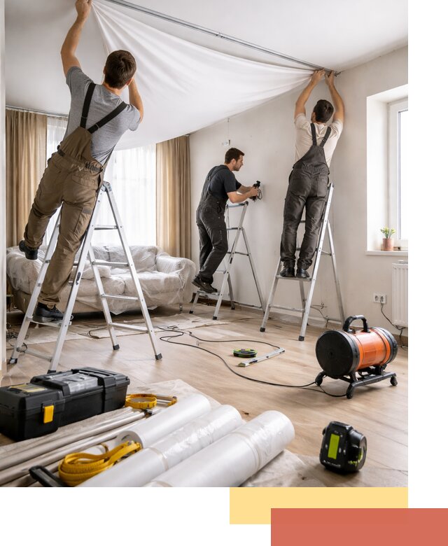 Монтаж натяжного потолка в гостиной в Югорске