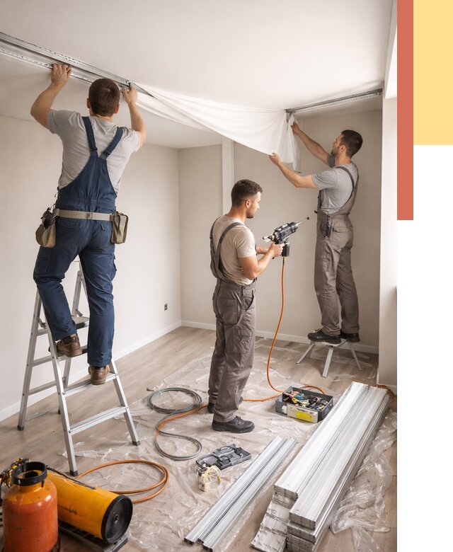 Монтаж натяжного потолка в студии в Югорске от 5616 руб. — быстро и недорого | ОТДЕЛОЧНИК-Югр