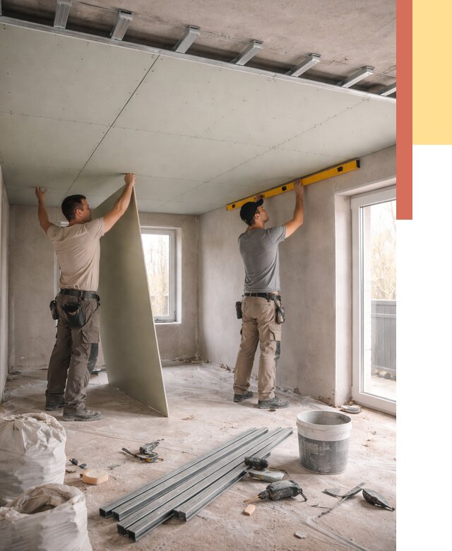 Одноуровневый потолок из гипсокартона в Югорске от 766 руб. — монтаж под ключ | ОТДЕЛОЧНИК-Югр