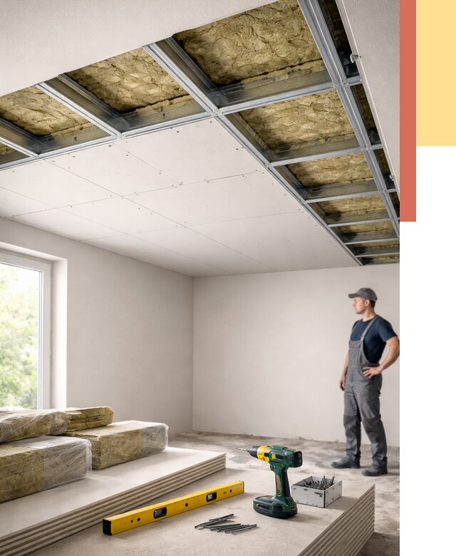 Звукоизоляция потолка ГКЛ в Югорске от 970 руб. — монтаж под ключ | ОТДЕЛОЧНИК-Югр