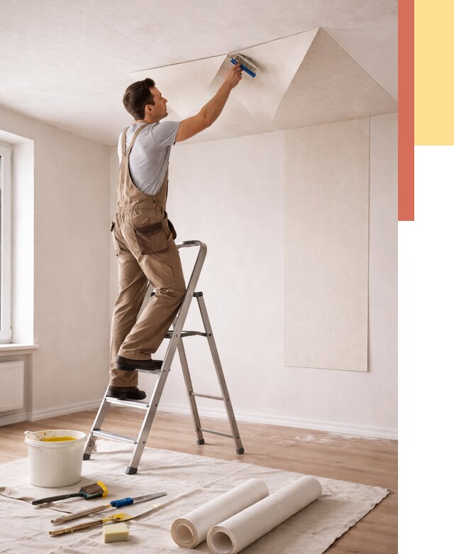 Поклейка обоев на потолок в Югорске от 4595 руб. быстро и недорого | ОТДЕЛОЧНИК-Югр