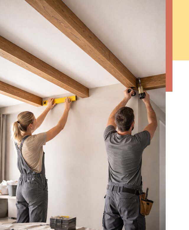 Монтаж декоративных балок на потолок в Югорске от 4289 руб. — ОТДЕЛОЧНИК-Югр